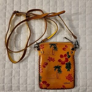 Hand-Tooled Hawaii-Themed Embossed Pattern Artisan Leather Small Crossbody‎ Cute